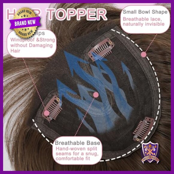 20 Inch Hand Tied Hair Topper with Bangs for Thinning Crown Lightweight